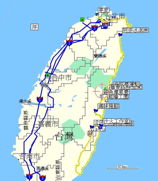 花東三日遊的總行程地圖。