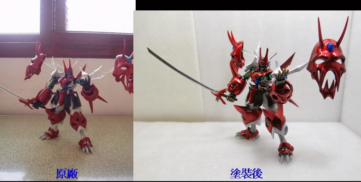 原廠鬼面模型與約瑟夫塗裝後的比較圖。