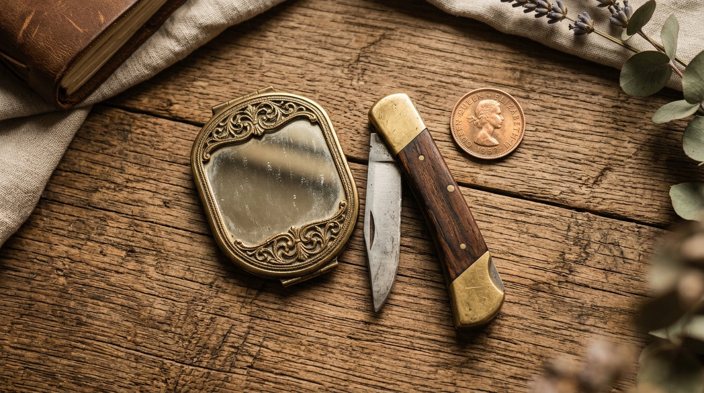 精緻的刀具與古典鏡子,透過一枚象徵性銅板化解了送禮上的民間忌諱