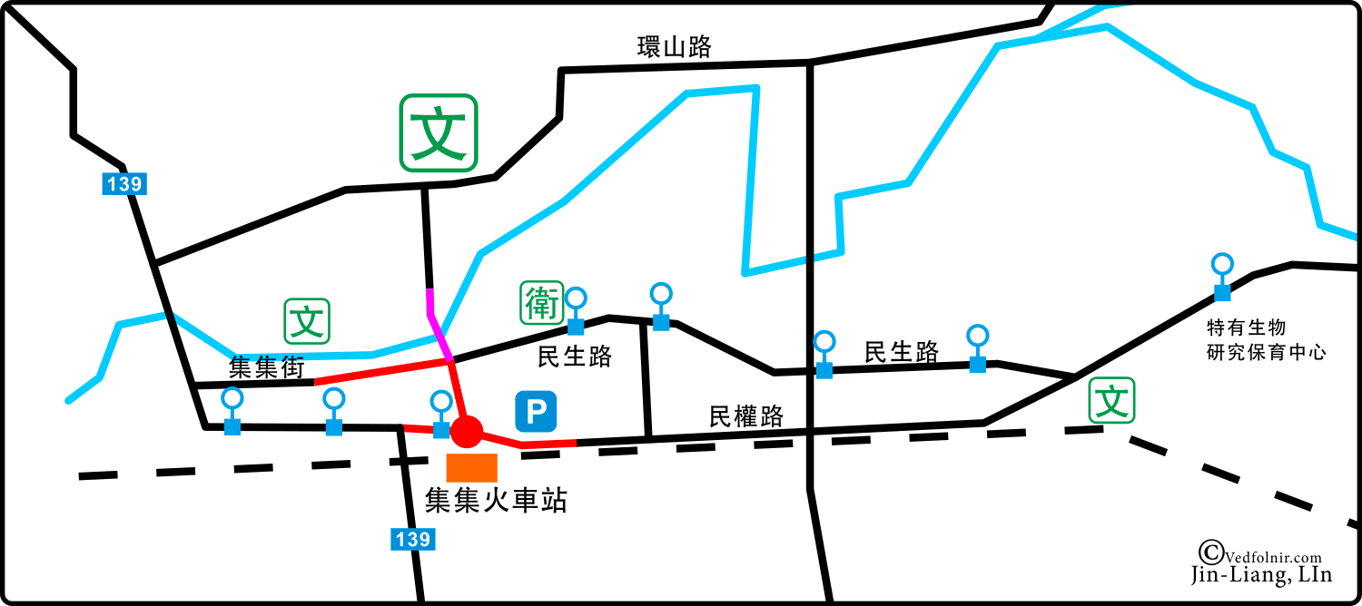 南投集集鎮簡易交通地圖與公車路線