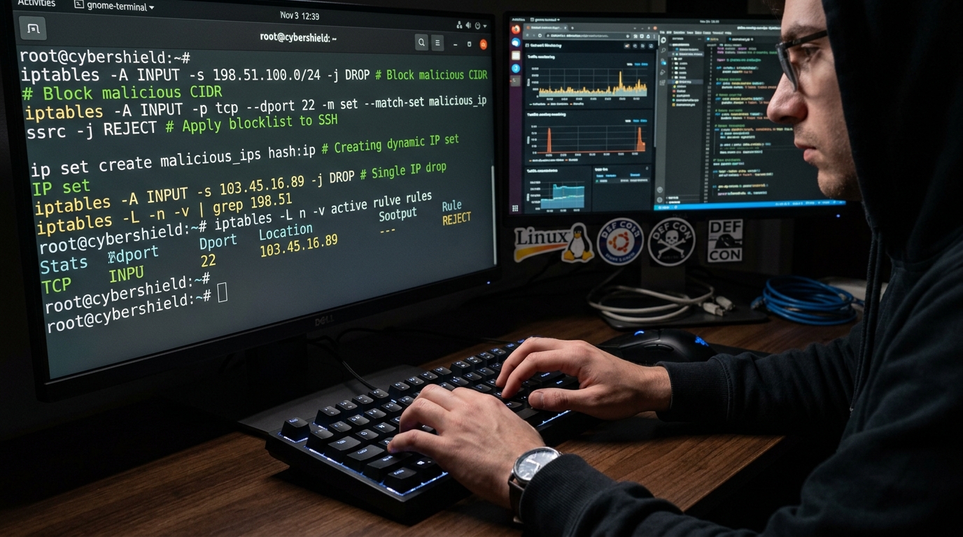 系統工程師在終端機配置 Linux 防火牆規則與 IP 阻斷黑名單