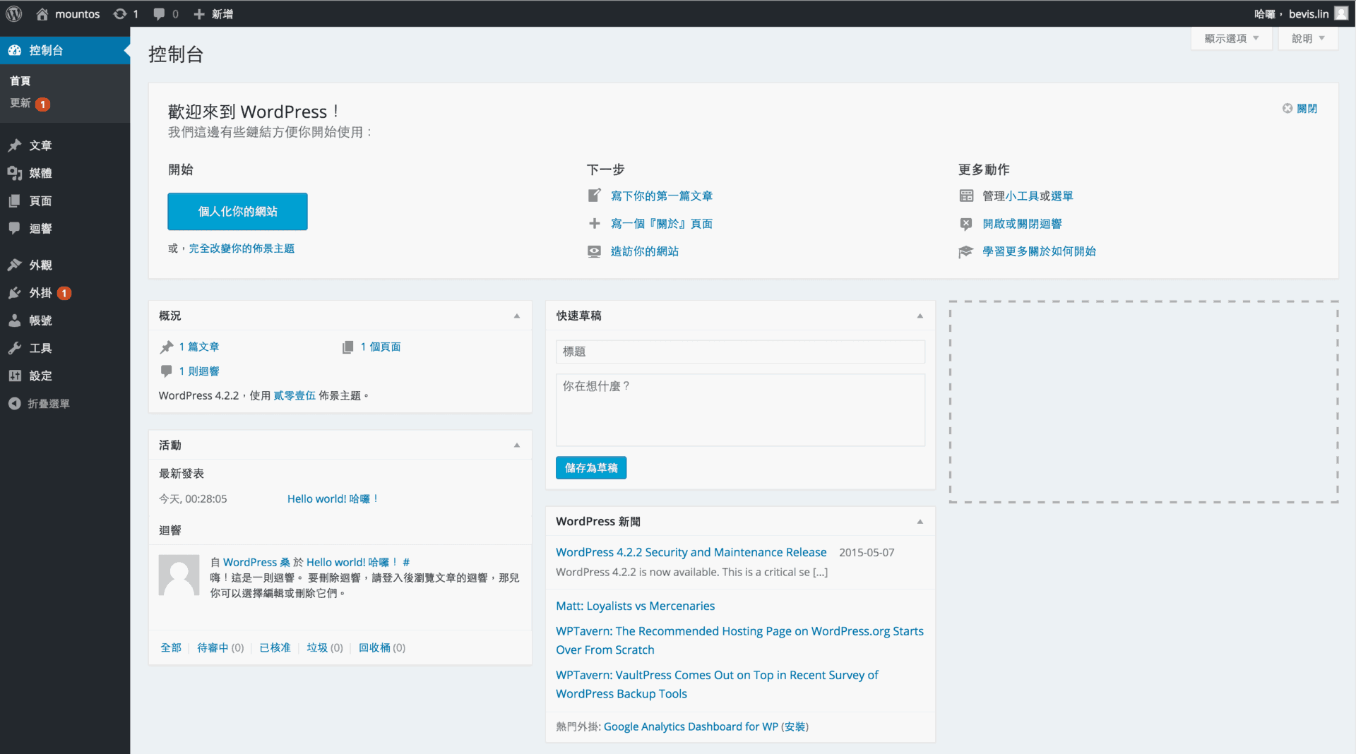 WordPress-WP-Admin-Dashboard 後台控制台總覽