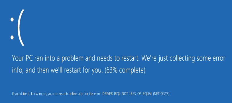 微軟 Windows 10 的藍色畫面。