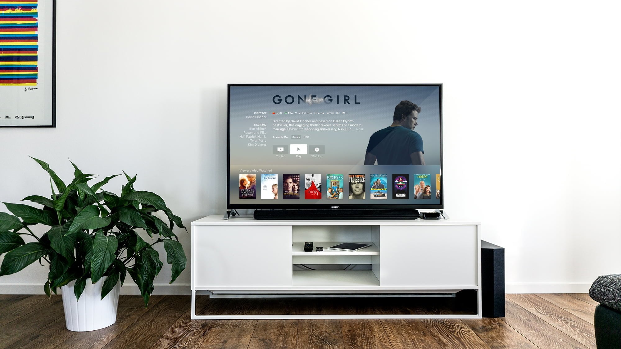 在大螢幕電視、投影機觀看網路電影、連續劇，比較USB、DVD播放器、媒體串流播放器（AppleTV, Google Chromecast） black flat screen tv on white wooden tv rack in living room design