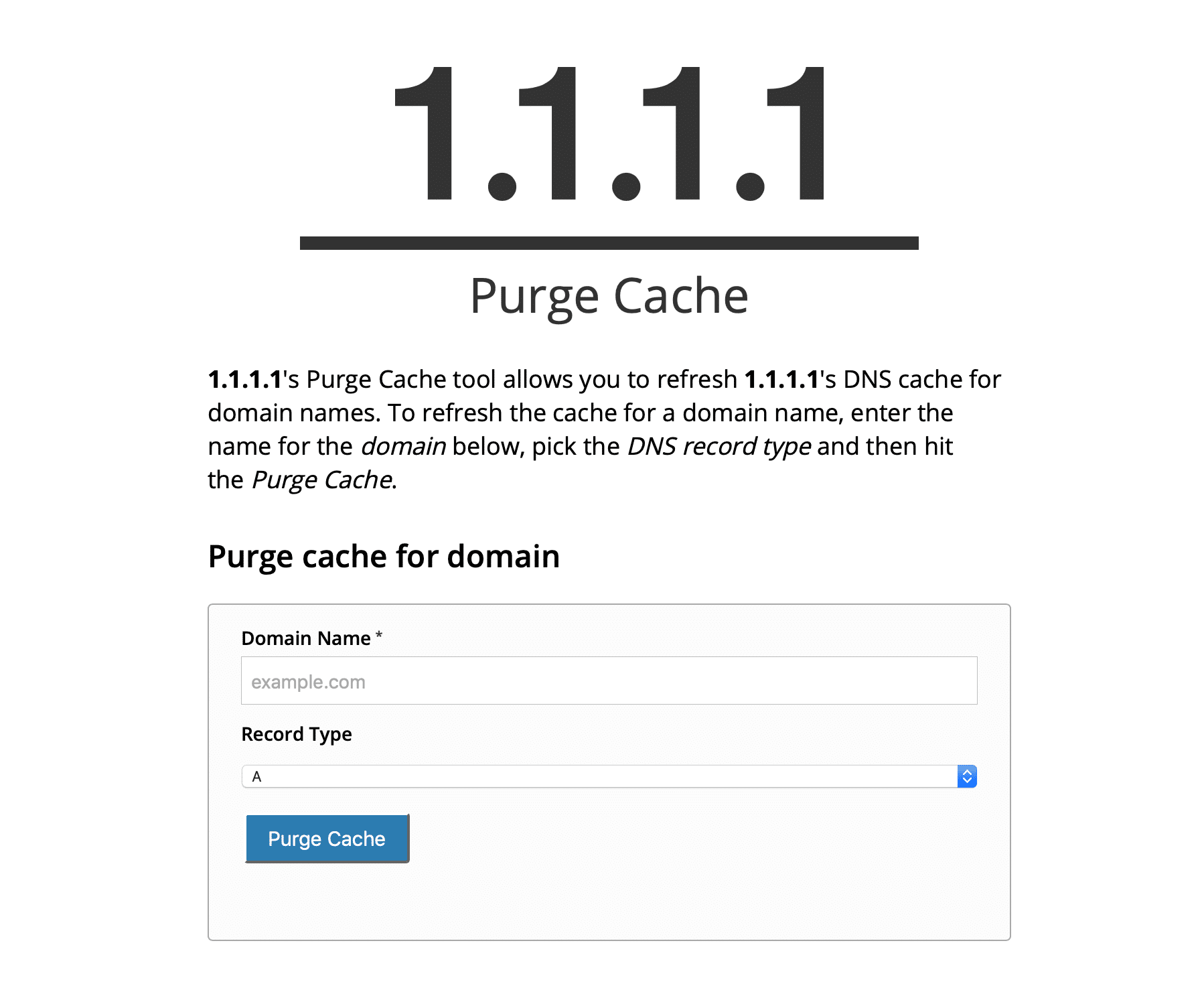 DNS Record Purge Cache on 1111