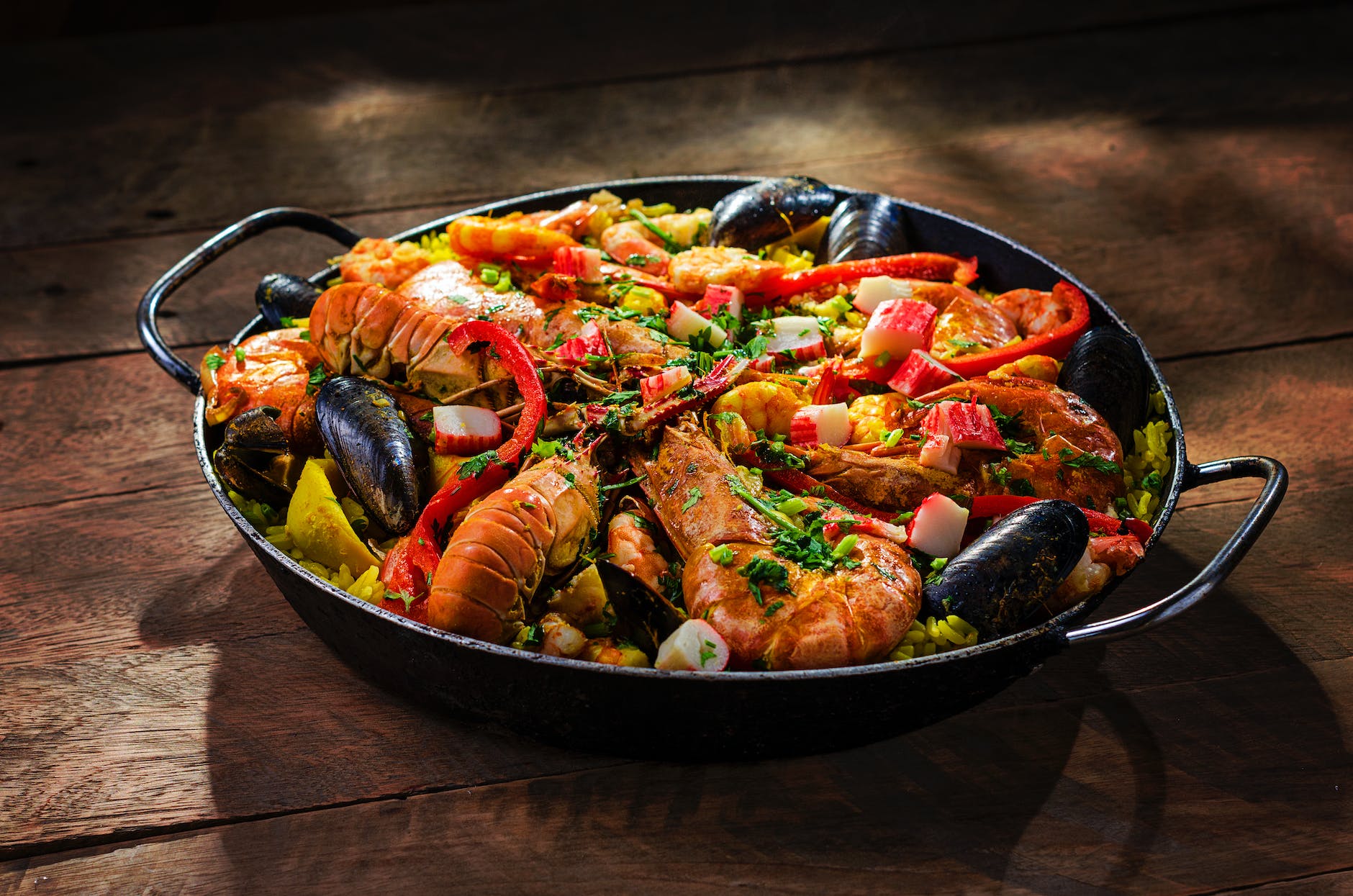 Spanish Paella served with shrimp in wok