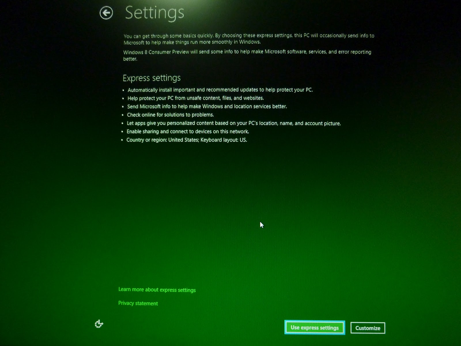 Windows 8 安裝設定畫面(一)